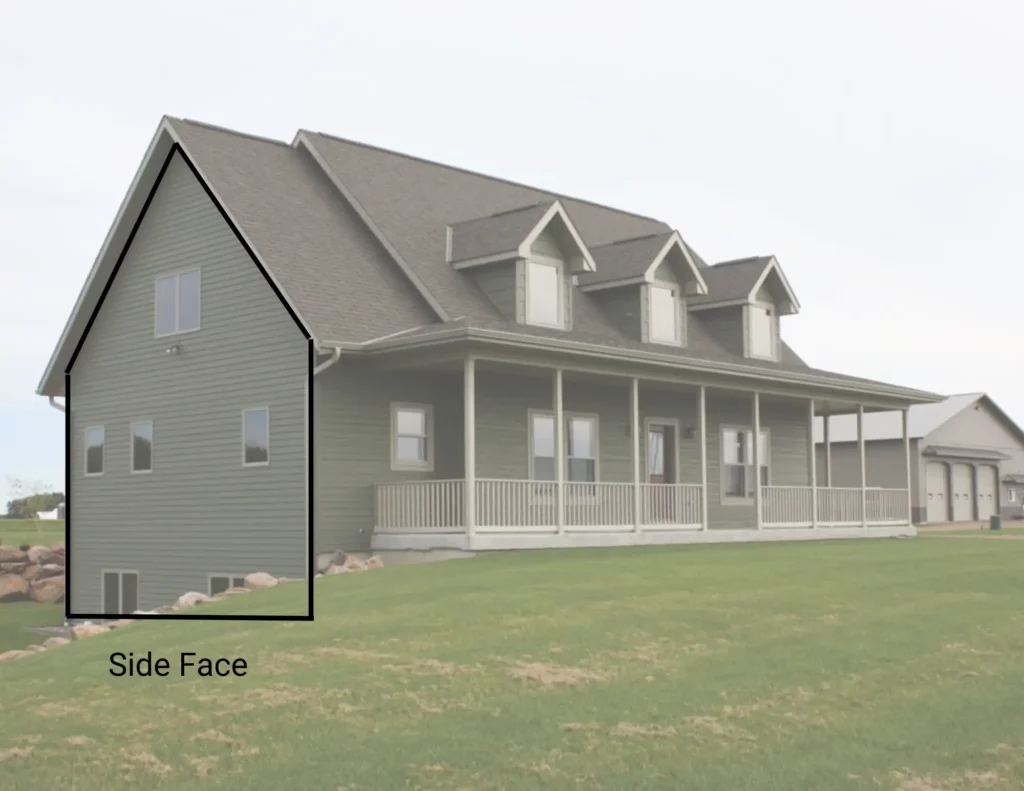 How to measure term: Side angle of home with the side outlined and the words "Side Face"