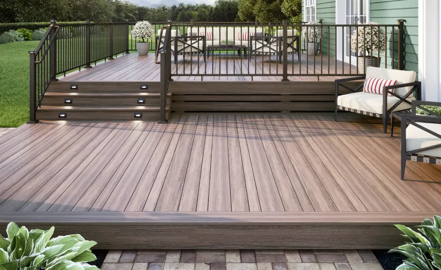 Brown, multi-level composite deck