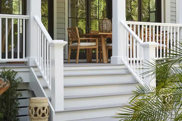 Front porch stairs with white railing