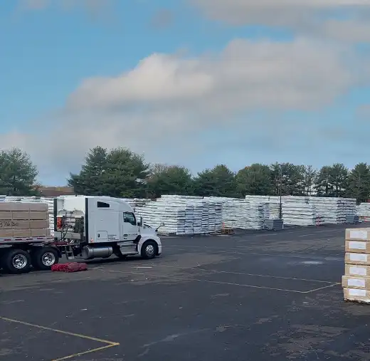 Semi truck with pallets nearby. Warehouse ‘71 Products Ready for Pickup