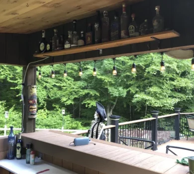 An outdoor tiki bar
