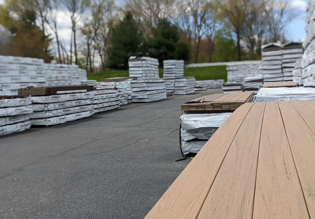 decking products displayed in outside warehouse
