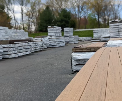 decking products displayed in outside warehouse
