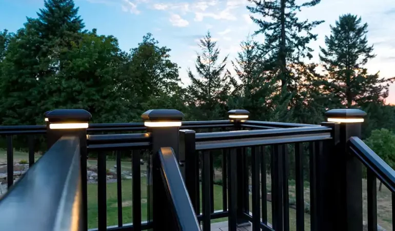TimberTech Deck Railing with lighted post caps