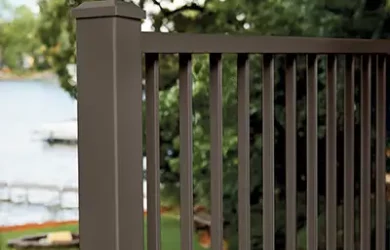 A closeup of TimberTech Impression Rail Express in dark bronze