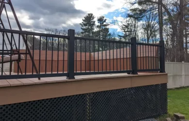 A brown deck with TimberTech decking and TimberTech decking rail