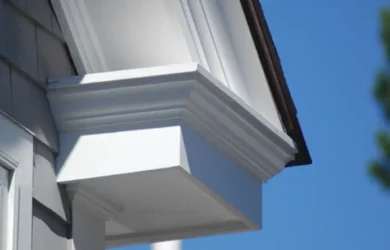 A closeup of an Corner detail made with Azek PVC Trim