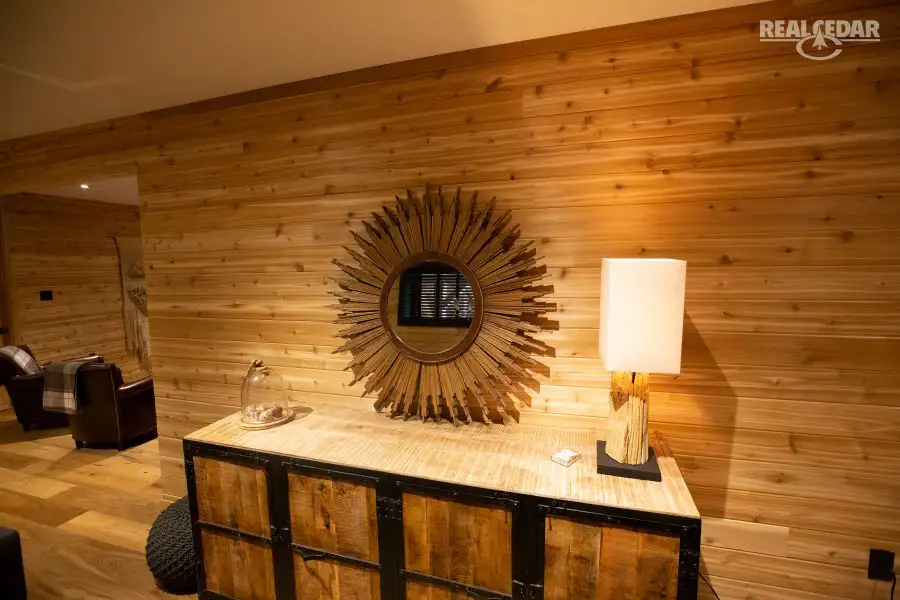 a rich accent wall made of real cedar