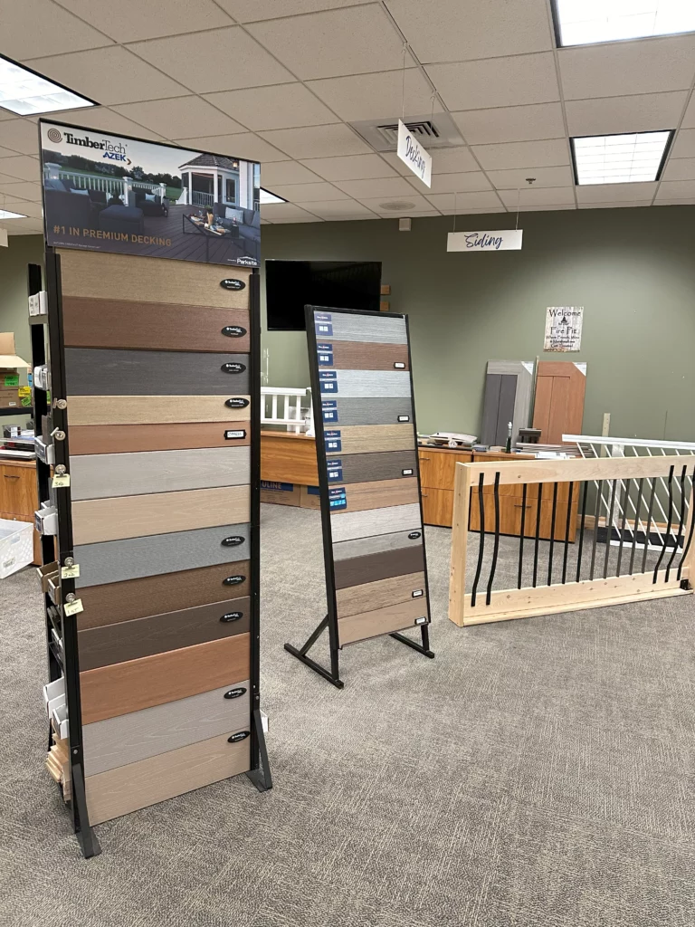 Siding display in a showroom.