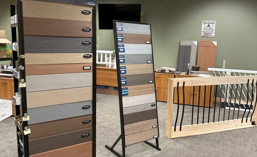 Siding display in a showroom.