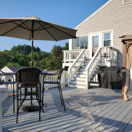 An old gray composite deck.