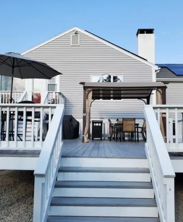 Gray composite decking.