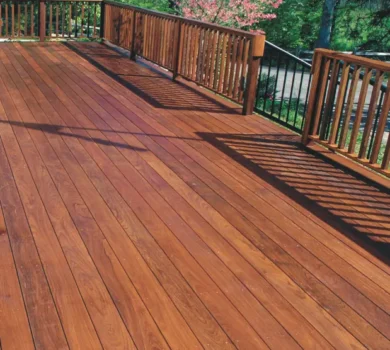 Rich brown ipe deck.