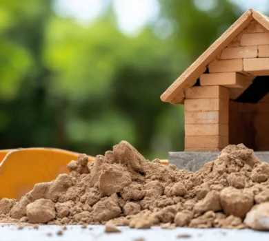 A small brick house being built.