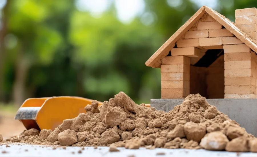 A small brick house being built.